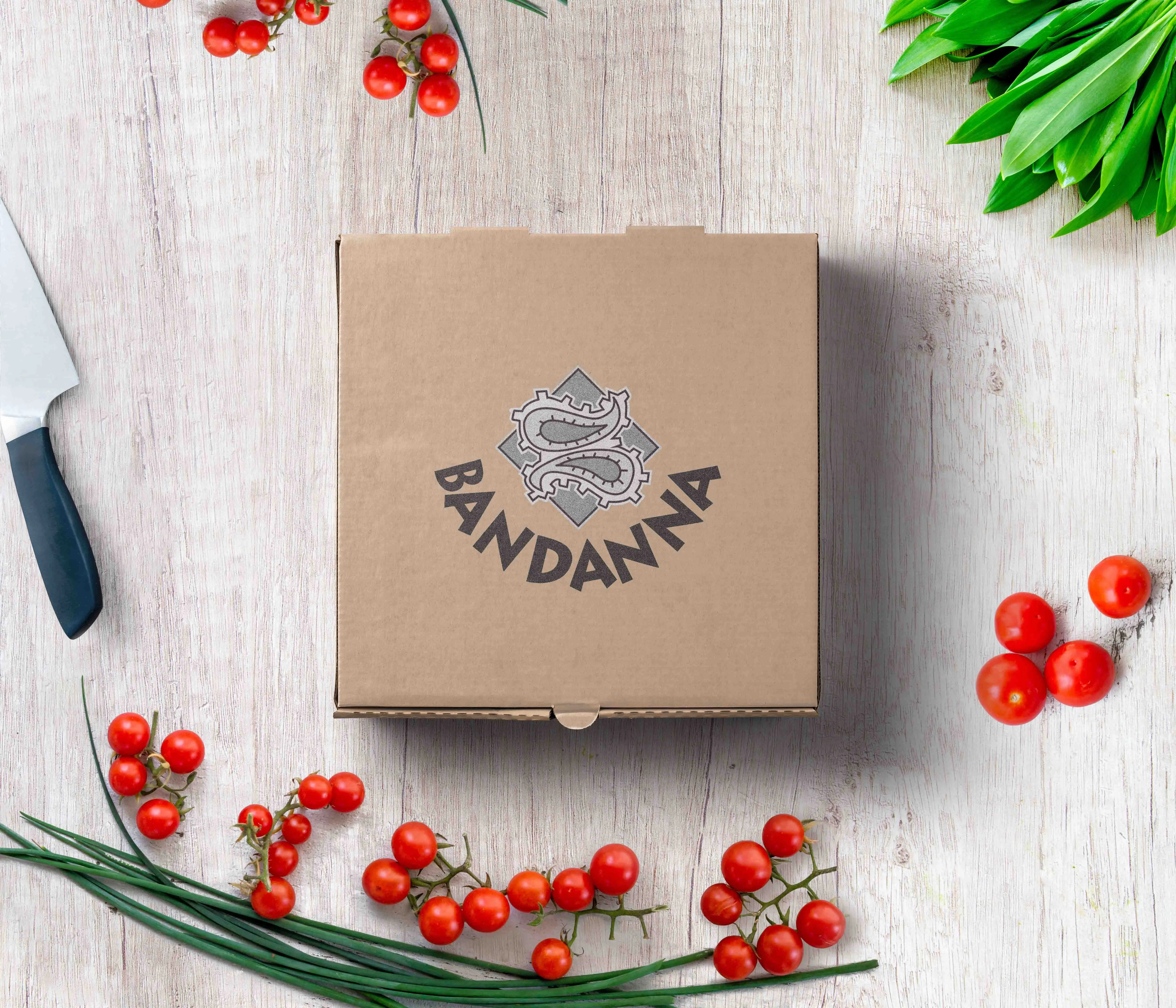 Bandanna branded pizza boxes